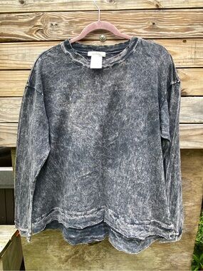 Eri & Ali 100% Cotton Black Mineral Wash Long sleeve Tshirt Size Large
